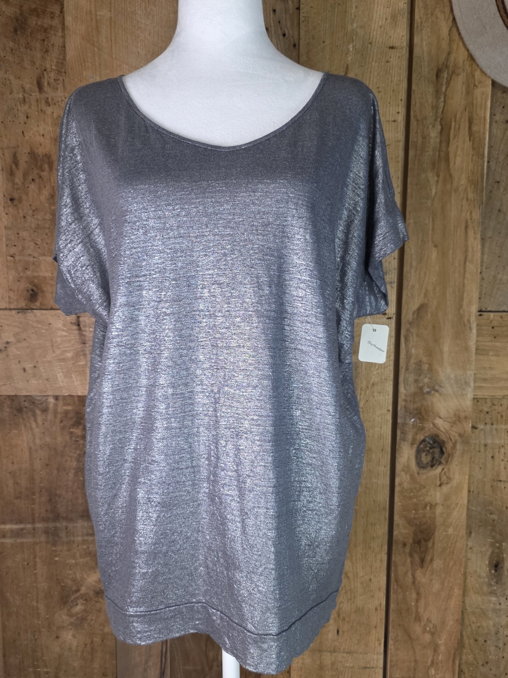 Eileen Fisher Metallic Silver Tunic Top Size M Holiday Party NYE